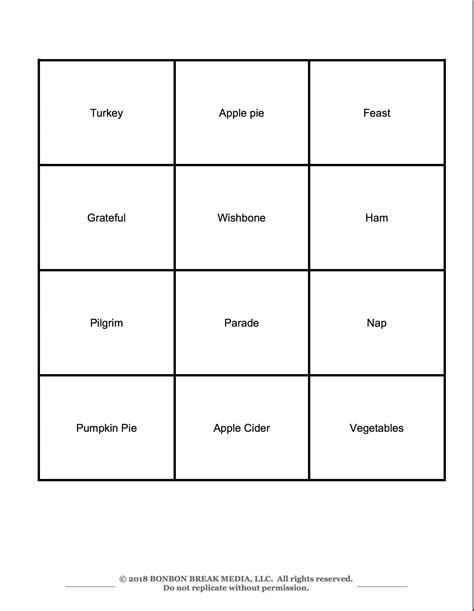 Thanksgiving Charades Word List [printable]